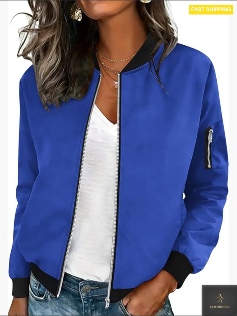 Lightweight Zip Up Casual Jacket With Pockets Trendy Work Coat